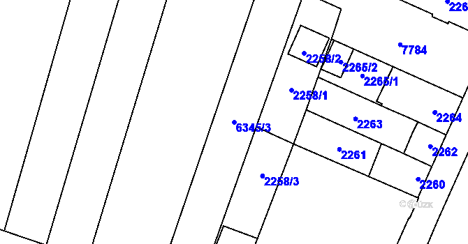 Parcela st. 6345/3 v KÚ Prostějov, Katastrální mapa