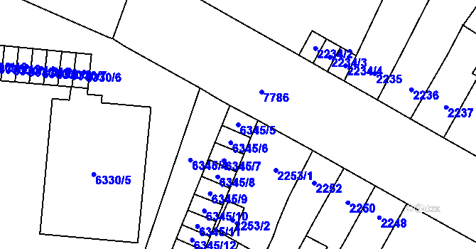 Parcela st. 6345/5 v KÚ Prostějov, Katastrální mapa