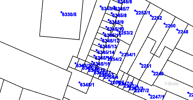 Parcela st. 6345/14 v KÚ Prostějov, Katastrální mapa