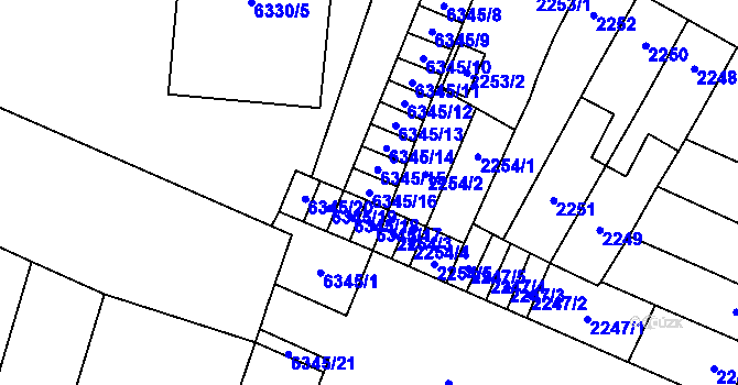 Parcela st. 6345/16 v KÚ Prostějov, Katastrální mapa