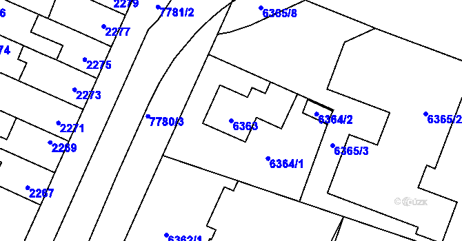 Parcela st. 6363 v KÚ Prostějov, Katastrální mapa