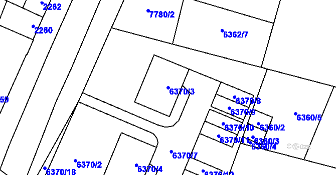 Parcela st. 6370/3 v KÚ Prostějov, Katastrální mapa