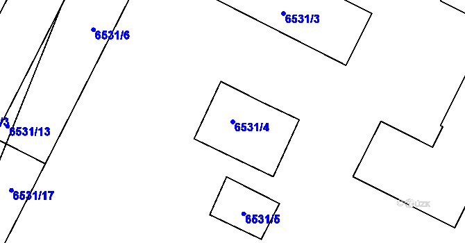 Parcela st. 6531/4 v KÚ Prostějov, Katastrální mapa