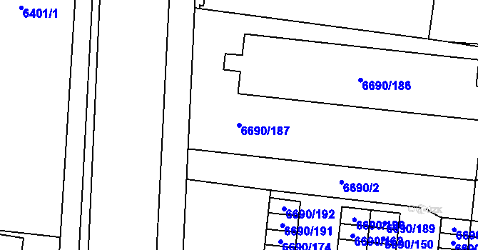 Parcela st. 6690/187 v KÚ Prostějov, Katastrální mapa