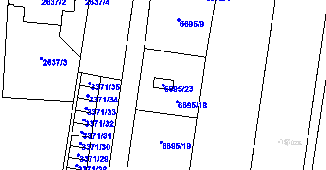 Parcela st. 6695/23 v KÚ Prostějov, Katastrální mapa