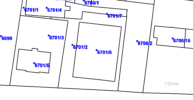 Parcela st. 6701/6 v KÚ Prostějov, Katastrální mapa