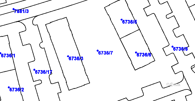 Parcela st. 6736/7 v KÚ Prostějov, Katastrální mapa