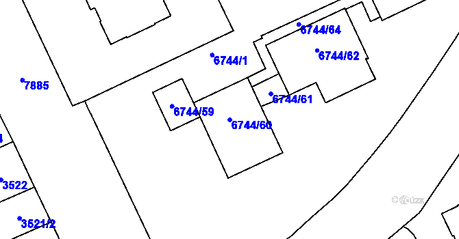 Parcela st. 6744/60 v KÚ Prostějov, Katastrální mapa