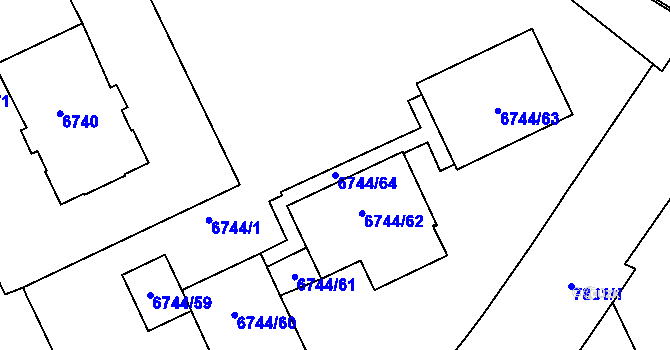 Parcela st. 6744/64 v KÚ Prostějov, Katastrální mapa