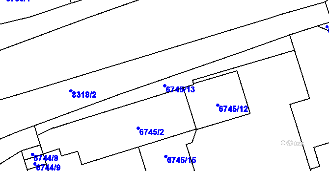 Parcela st. 6745/13 v KÚ Prostějov, Katastrální mapa