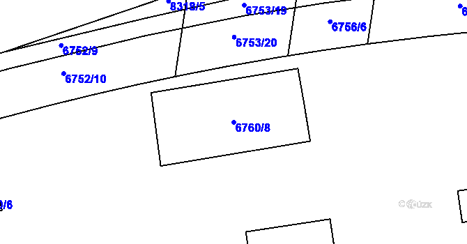 Parcela st. 6760/8 v KÚ Prostějov, Katastrální mapa