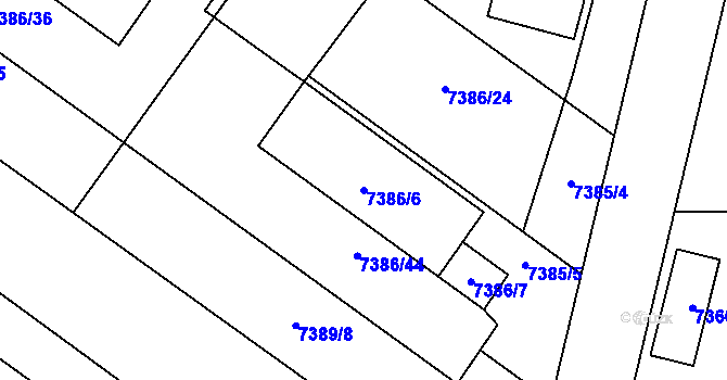 Parcela st. 7386/6 v KÚ Prostějov, Katastrální mapa