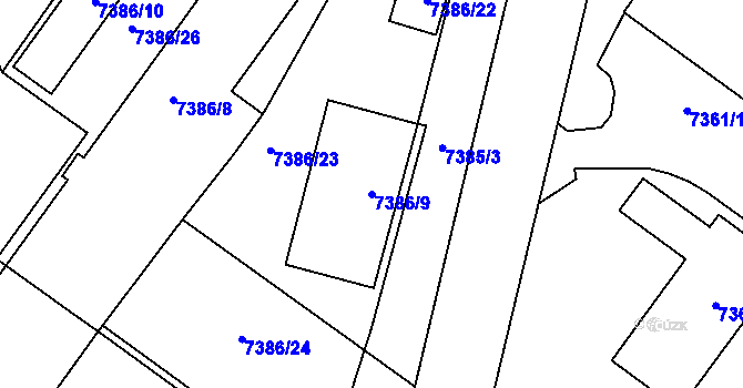 Parcela st. 7386/9 v KÚ Prostějov, Katastrální mapa
