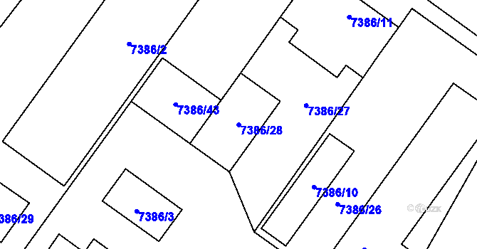 Parcela st. 7386/28 v KÚ Prostějov, Katastrální mapa