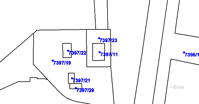 Parcela st. 7397/11 v KÚ Prostějov, Katastrální mapa