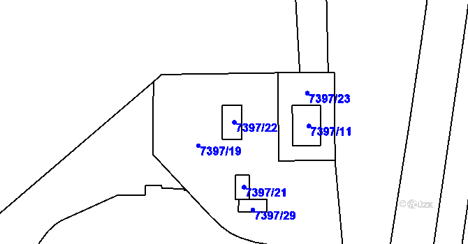 Parcela st. 7397/22 v KÚ Prostějov, Katastrální mapa