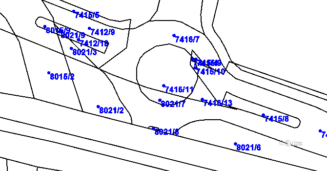 Parcela st. 7416/11 v KÚ Prostějov, Katastrální mapa