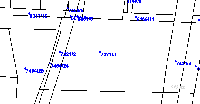 Parcela st. 7421/3 v KÚ Prostějov, Katastrální mapa