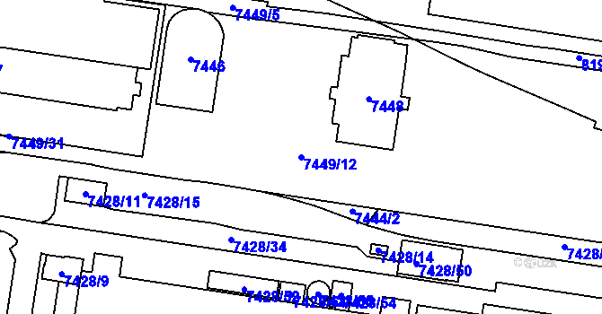 Parcela st. 7449/12 v KÚ Prostějov, Katastrální mapa