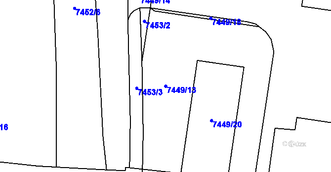 Parcela st. 7449/13 v KÚ Prostějov, Katastrální mapa