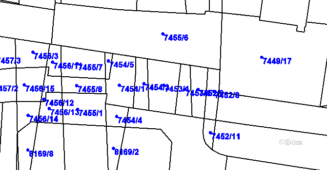 Parcela st. 7453/1 v KÚ Prostějov, Katastrální mapa