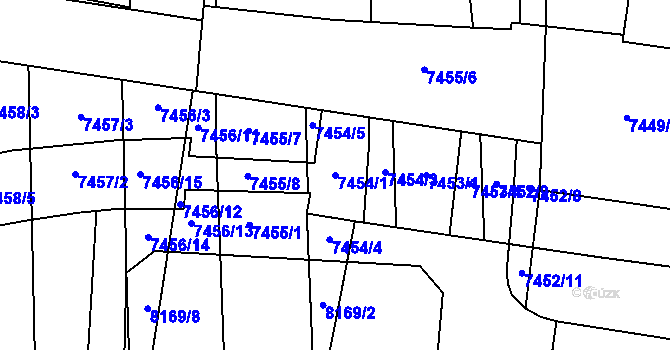 Parcela st. 7454/1 v KÚ Prostějov, Katastrální mapa