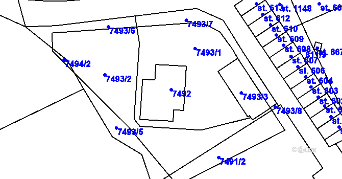 Parcela st. 7492 v KÚ Prostějov, Katastrální mapa