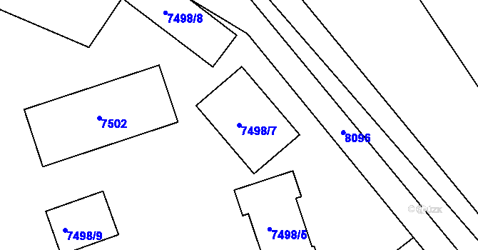 Parcela st. 7498/7 v KÚ Prostějov, Katastrální mapa