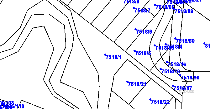 Parcela st. 7518/1 v KÚ Prostějov, Katastrální mapa