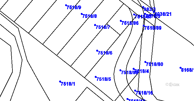 Parcela st. 7518/6 v KÚ Prostějov, Katastrální mapa