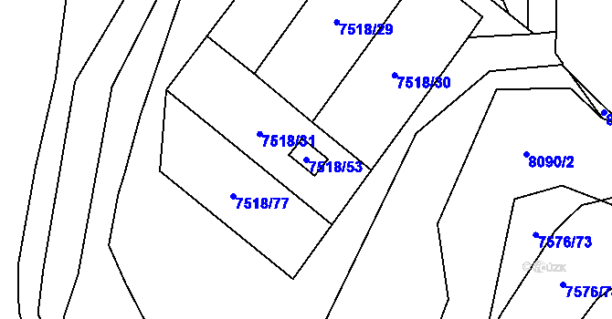 Parcela st. 7518/53 v KÚ Prostějov, Katastrální mapa