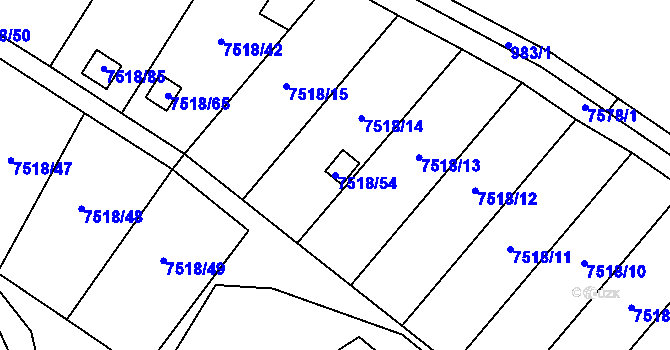 Parcela st. 7518/54 v KÚ Prostějov, Katastrální mapa