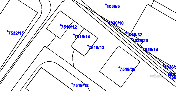 Parcela st. 7519/13 v KÚ Prostějov, Katastrální mapa