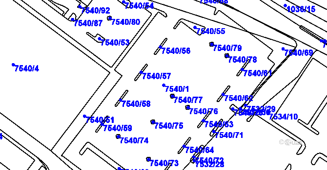 Parcela st. 7540/1 v KÚ Prostějov, Katastrální mapa