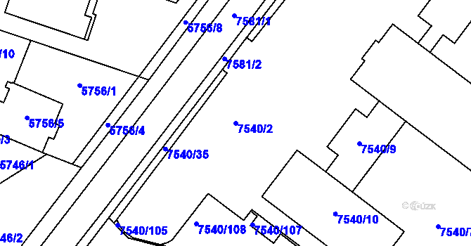 Parcela st. 7540/2 v KÚ Prostějov, Katastrální mapa