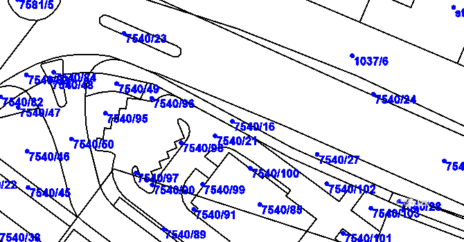 Parcela st. 7540/16 v KÚ Prostějov, Katastrální mapa