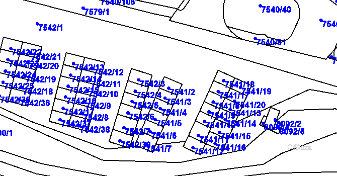 Parcela st. 7541/2 v KÚ Prostějov, Katastrální mapa