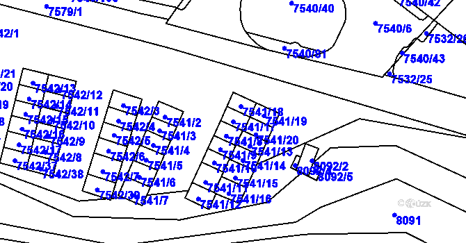 Parcela st. 7541/17 v KÚ Prostějov, Katastrální mapa
