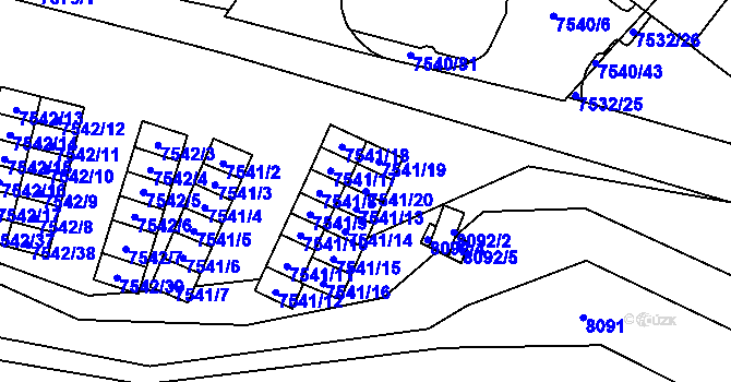 Parcela st. 7541/20 v KÚ Prostějov, Katastrální mapa