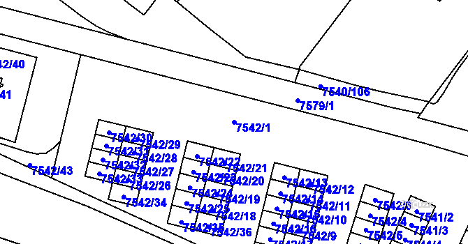 Parcela st. 7542/1 v KÚ Prostějov, Katastrální mapa