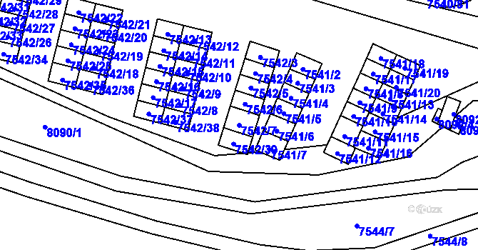 Parcela st. 7542/7 v KÚ Prostějov, Katastrální mapa