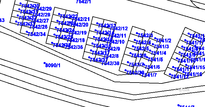 Parcela st. 7542/8 v KÚ Prostějov, Katastrální mapa
