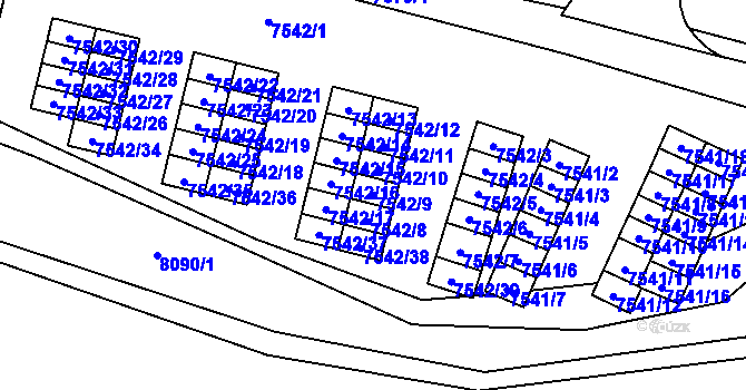 Parcela st. 7542/9 v KÚ Prostějov, Katastrální mapa