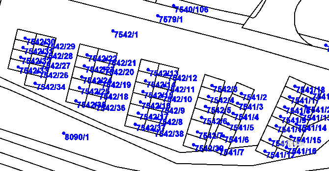 Parcela st. 7542/11 v KÚ Prostějov, Katastrální mapa