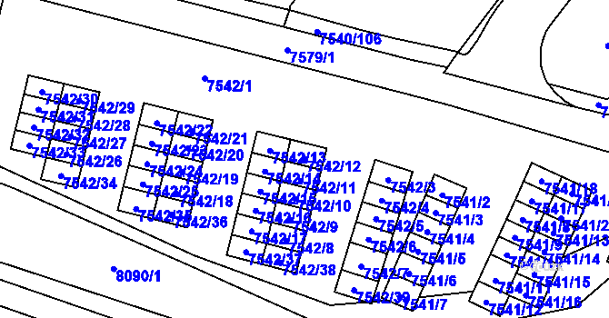 Parcela st. 7542/12 v KÚ Prostějov, Katastrální mapa