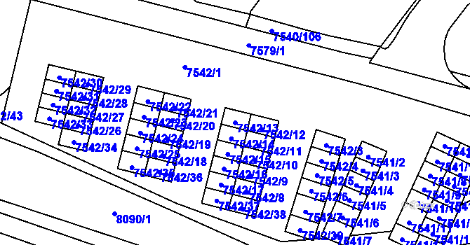 Parcela st. 7542/13 v KÚ Prostějov, Katastrální mapa