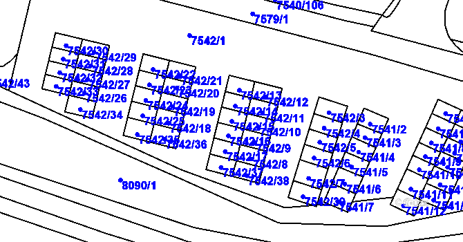 Parcela st. 7542/15 v KÚ Prostějov, Katastrální mapa