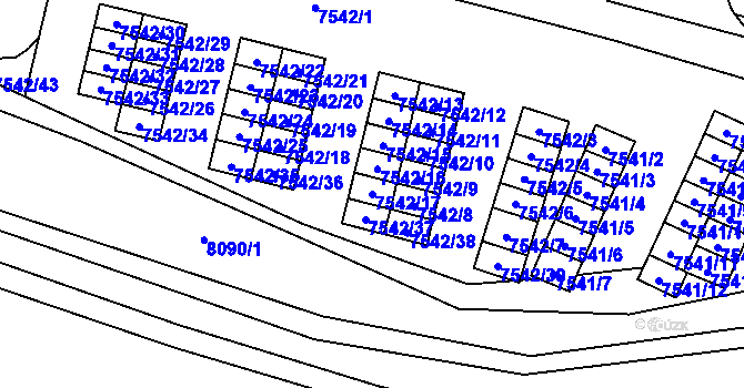 Parcela st. 7542/17 v KÚ Prostějov, Katastrální mapa