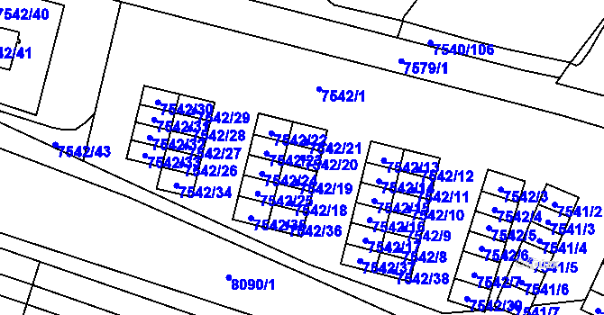Parcela st. 7542/20 v KÚ Prostějov, Katastrální mapa