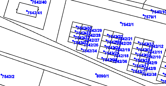 Parcela st. 7542/26 v KÚ Prostějov, Katastrální mapa